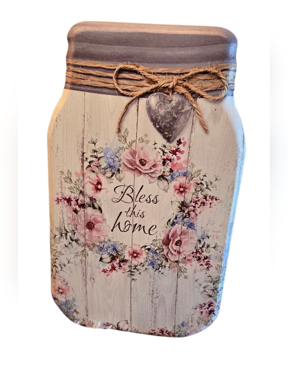 Floral 'Bless This Home' Mason Jar Wall Decor with LED lights Embedded